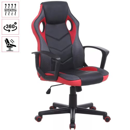 Scaun ZELUX gamer cu braţ în roşu - negru