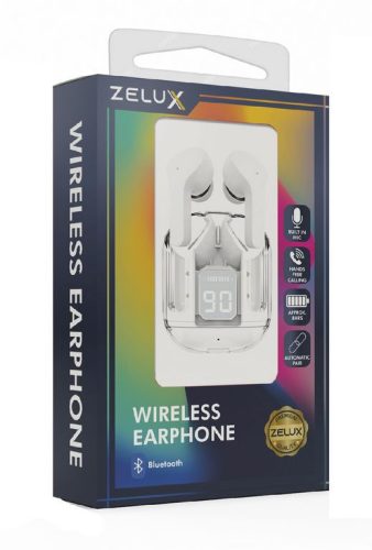 Căşti wireless Zelux, Bluetooth 5.3, reducere a zgomotului, afişaj, alb
