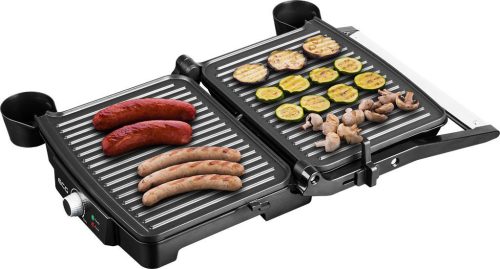 Grătar electric 2000W, 3 funcţii, plăci antiaderente, deschidere 180°, cu termos