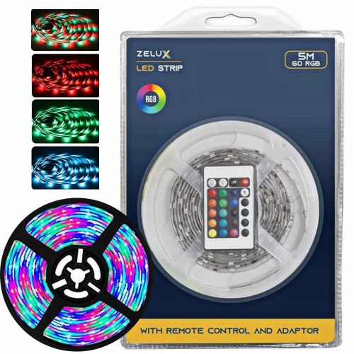 Bandă LED Zelux RGB color 5 m - cu telecomandă şi sursă de alimentare