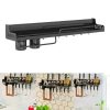 Raft de depozitare pentru bucătărie montat pe perete, metal negru, cu cârlige şi
