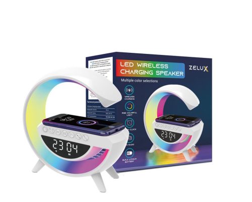 Încărcător wireless 5 în 1 - Bluetooth, ceas, difuzor, lampă RGB, alarmă
