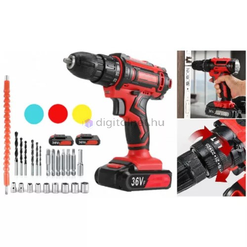 Set burghiu şi şurubelniţă fără fir cu 28 de accesorii + 2 baterii Li-ion 36V ga
