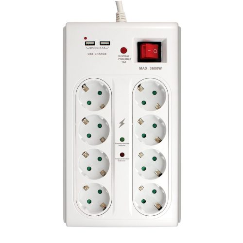 Distribuţie cu 8 căi cu 2 x USB + protecţie la supratensiune + supracurent 3 met