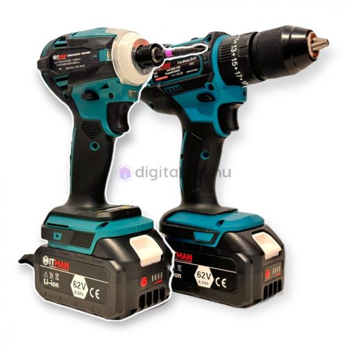 Set burghiu şi şurubelniţă cu impact fără fir HITMAN cu accesorii + 2 baterii Li