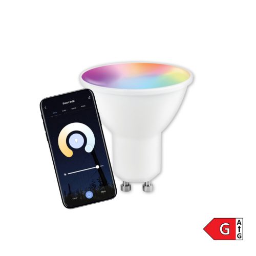 Bec LED inteligent WiFi GU10 - 5.5W, 400lm, RGB + 3000-6500K, telecomandă şi con