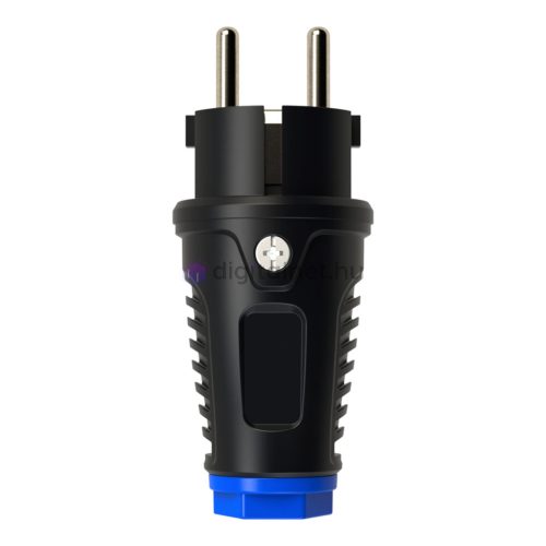 Ştecher de împământare Schuko, 16A, 250V, teacă de cauciuc, IP54, negru