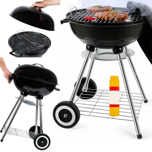 Grătar de grădină cu cărbune GrillMaster cu capac model mobil, pe roţi, cu raf
