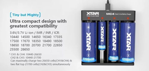 Încărcător de baterii Xtar MC4 pentru 4 baterii cu litiu
