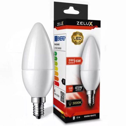 Zelux Led lumânare C37 6W E14 3000K Bec lumânare
